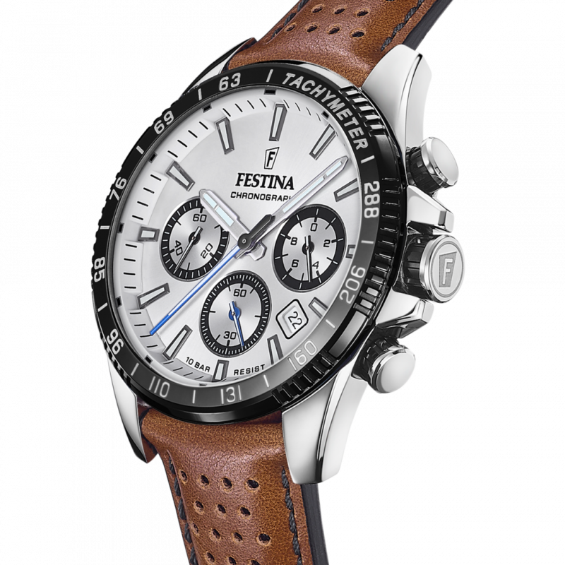 Festina watch f20561/1 silver leather strap, men's