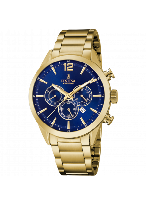 Festina timeless chronograph watch f20633/2 blue stainless steel 316l strap, men.