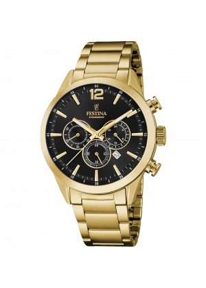 Festina timeless chronograph watch f20633/3 black stainless steel 316l strap, men.