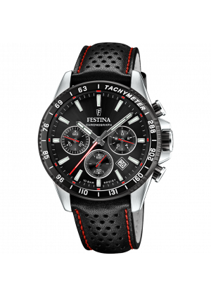 Festina watch f20561/4 black leather strap, men's