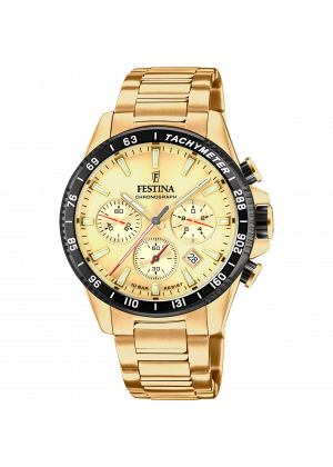 Festina timeless chronograph watch f20634/6 champagne stainless steel 316l strap, men's.