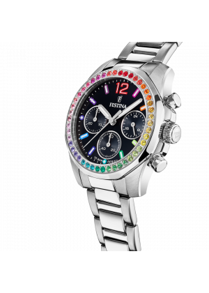 Festina rainbow watch f20606/3 black with steel strap, women's.