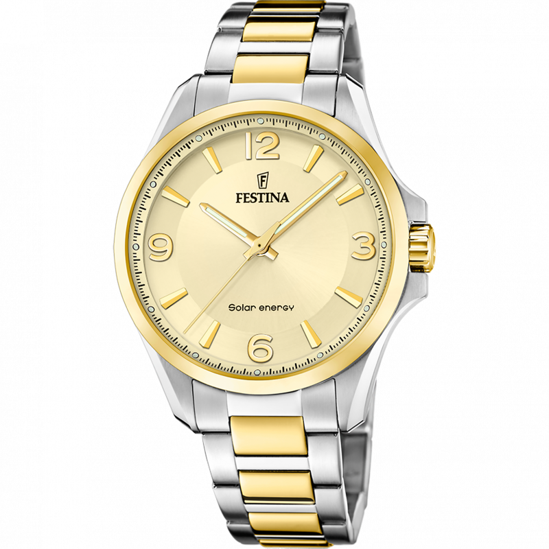 Festina solar energy f20657/2 champagne stainless steel 316l, men's.