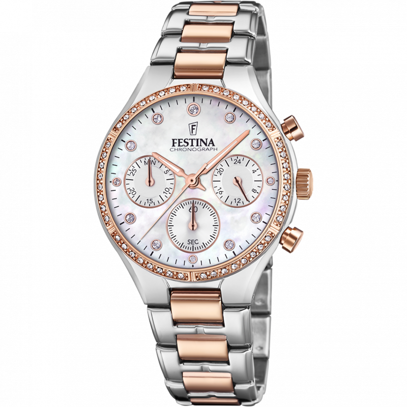 Festina boyfriend watch f20403/1 mother-of-pearl dial with steel strap