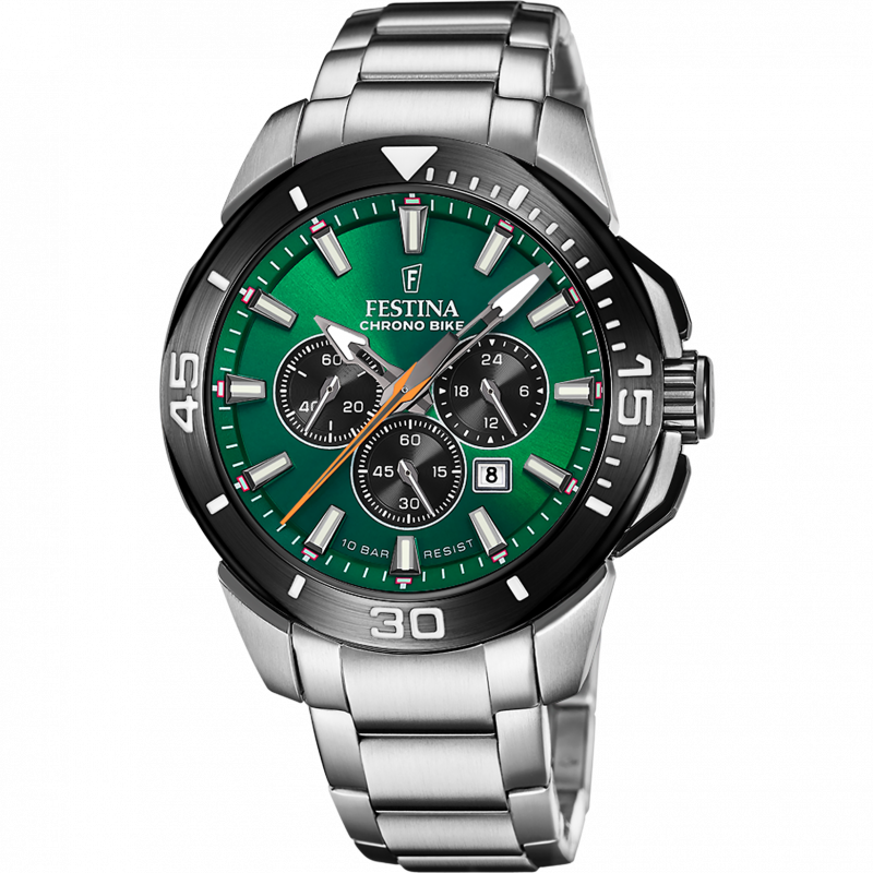 Men's festina chrono bike watch green with stainless steel strap f20641/a