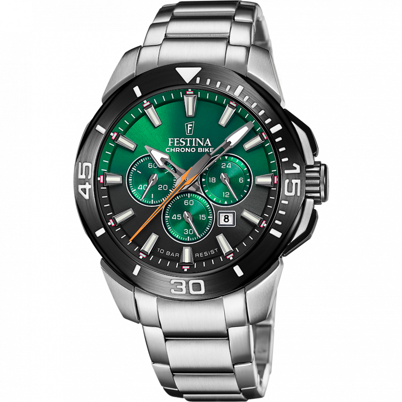 Men's festina chrono bike watch green with stainless steel strap f20641/b