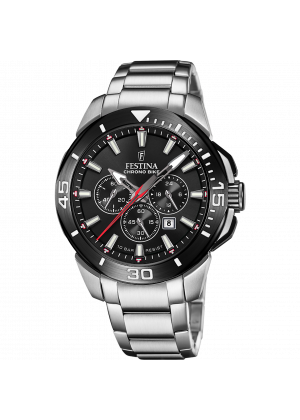 Men's festina chrono bike watch black with steel strap f20641/d