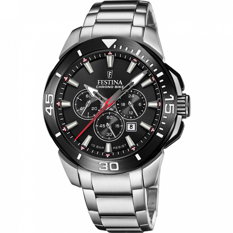 Men's festina chrono bike watch black with steel strap f20641/d