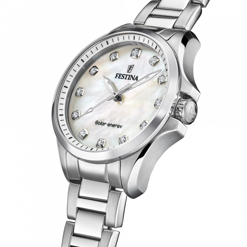 Festina solar energy f20654/1 cream stainless steel 316l, women