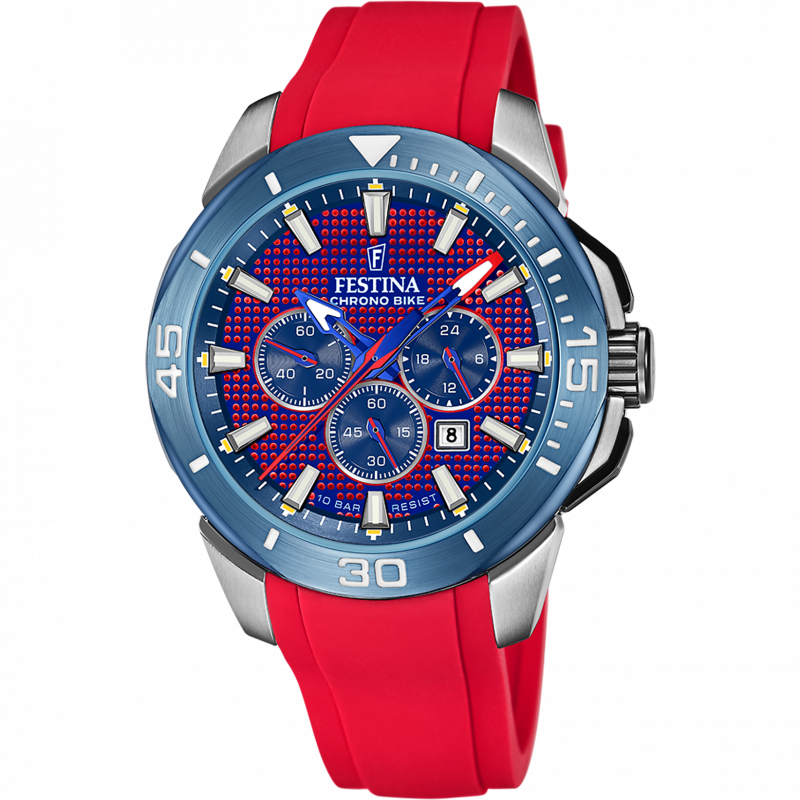 Festina chrono bike watch f20642/2 red rubber strap, men's