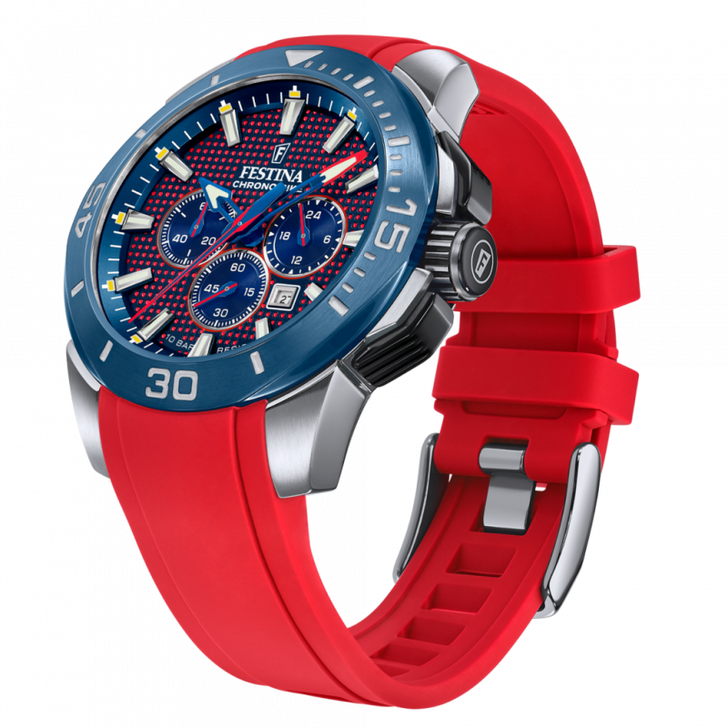 Festina chrono bike watch f20642/2 red rubber strap, men's