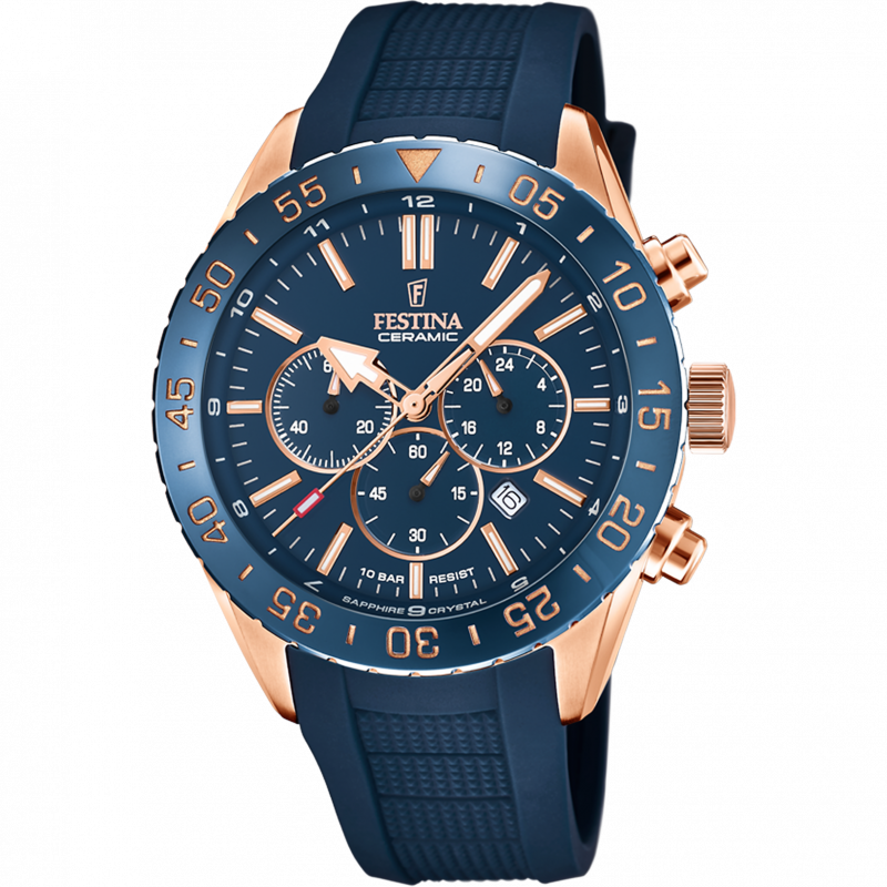 Festina ceramic watch f20516/1 blue rubber strap, men's