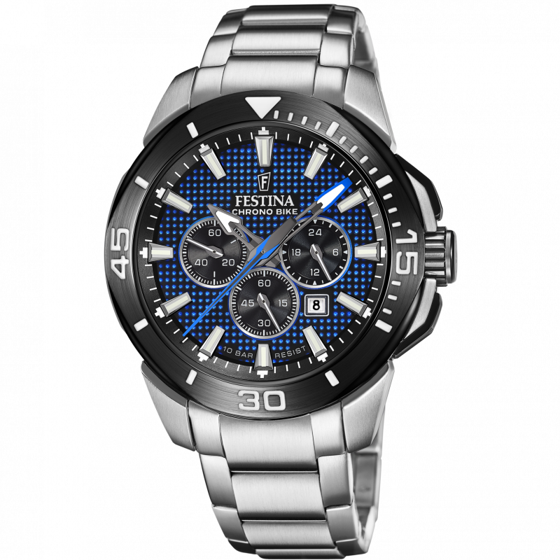 Festina chrono bike watch f20641/2 blue stainless steel 316l strap, men's.