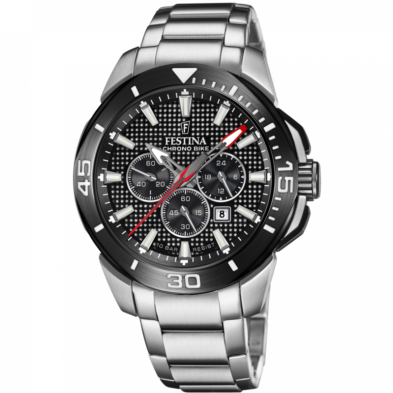 Festina chrono bike watch f20641/4 black stainless steel 316l strap, men's.