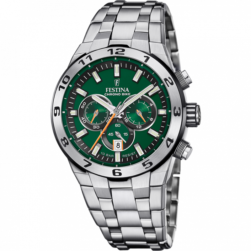 Men's festina chrono bike watch green with stainless steel strap f20670/2