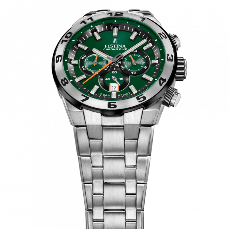 Men's festina chrono bike watch green with stainless steel strap f20670/2