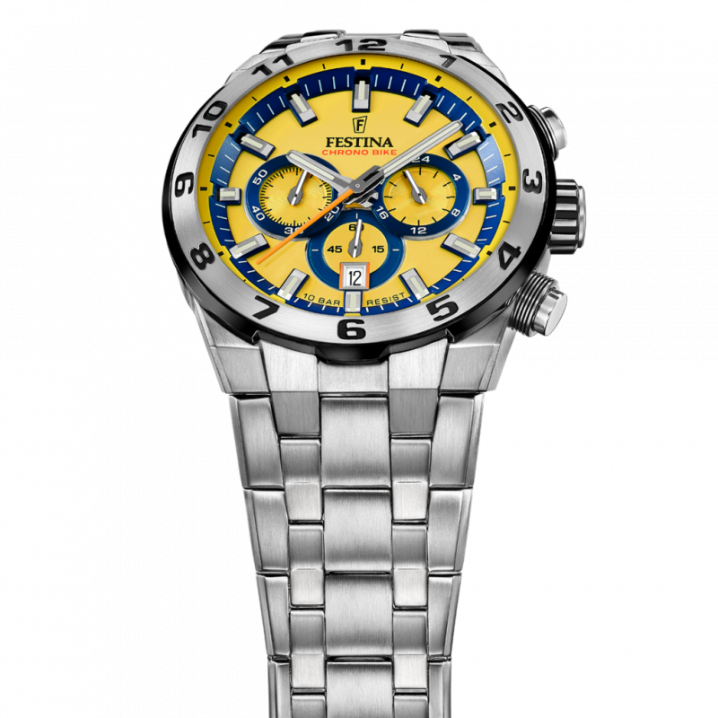 Men's festina chrono bike yellow watch with stainless steel strap f20670/4