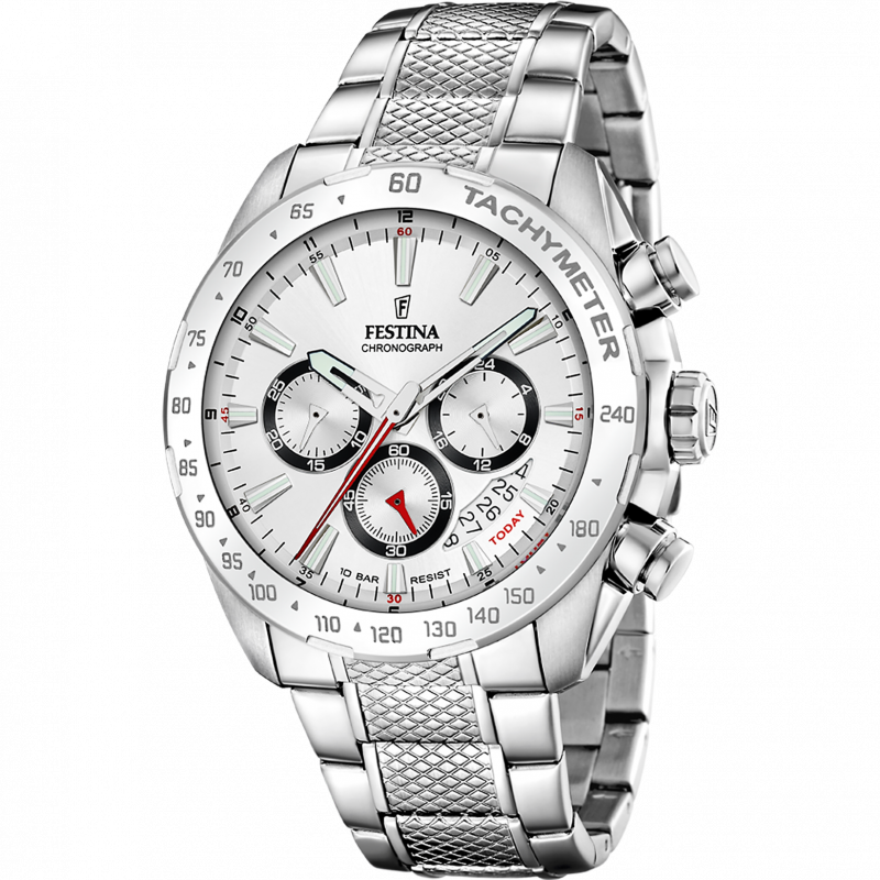 Festina men's white timeless chronograph stainless steel watch bracelet f20668/1