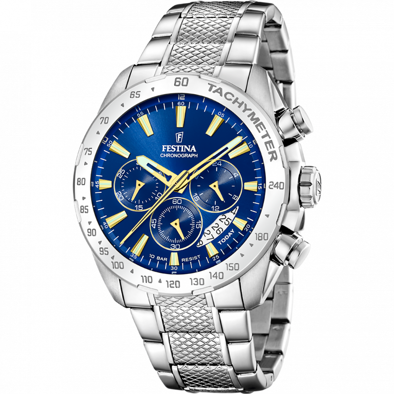 Festina men's blue timeless chronograph stainless steel watch bracelet f20668/2