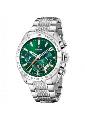 Festina men's green timeless chronograph stainless steel watch bracelet f20668/3