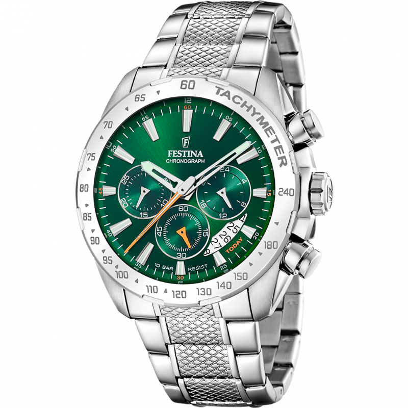 Festina men's green timeless chronograph stainless steel watch bracelet f20668/3