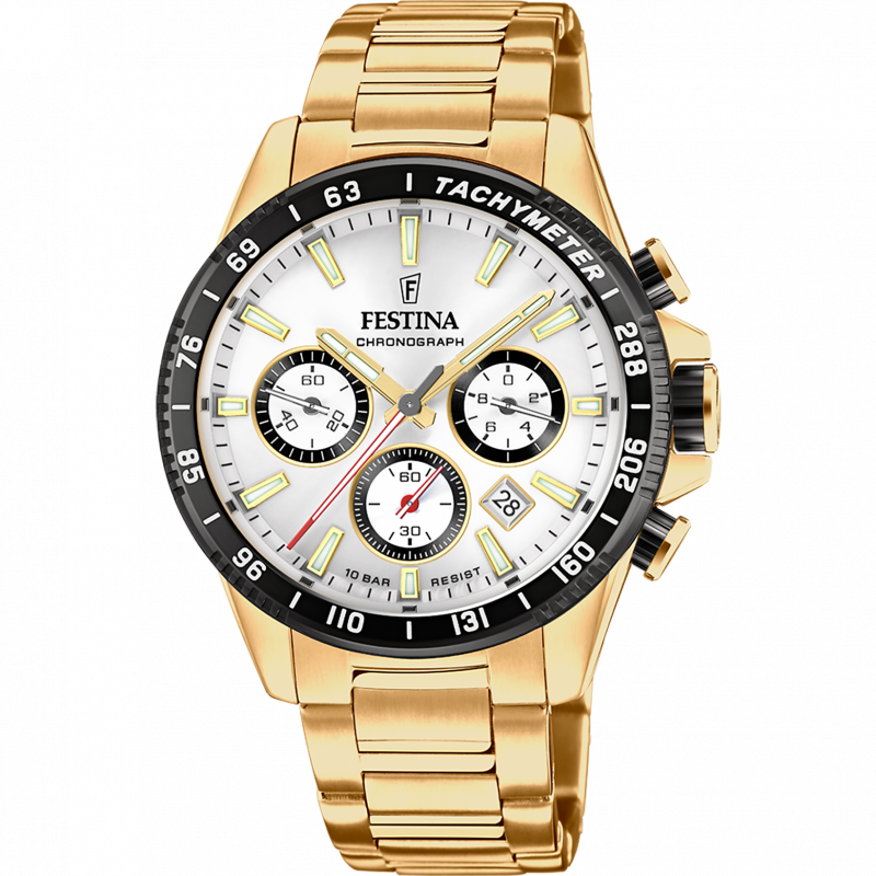 Festina timeless chronograph watch f20634/1 white stainless steel 316l strap, men.