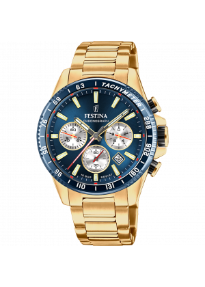 Festina timeless chronograph watch f20634/2 blue stainless steel 316l strap, men.