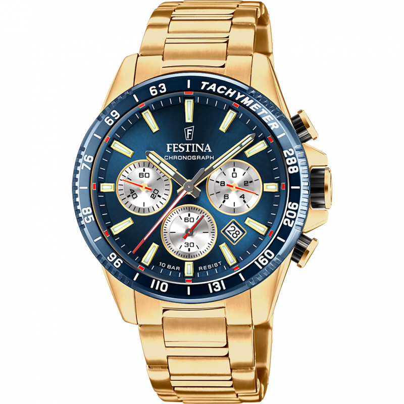 Festina timeless chronograph watch f20634/2 blue stainless steel 316l strap, men.