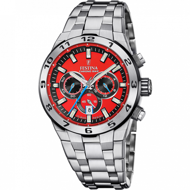 Men's festina chrono bike red watch with stainless steel strap f20670/5