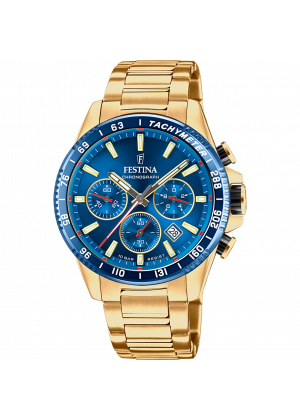 Festina timeless chronograph watch f20634/3 blue stainless steel 316l strap, men.