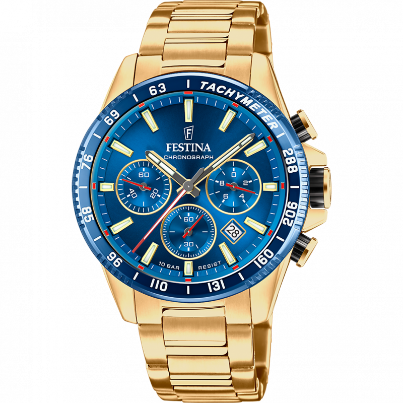 Festina timeless chronograph watch f20634/3 blue stainless steel 316l strap, men.