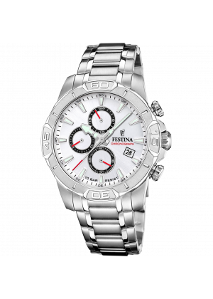 Festina men's white timeless chronograph stainless steel watch bracelet f20704/1