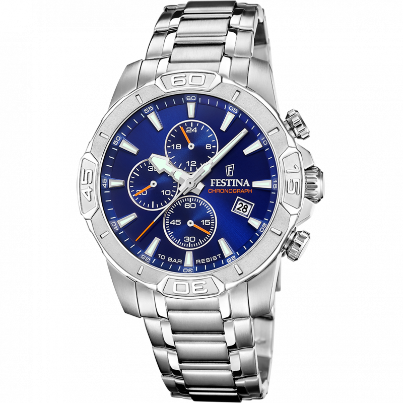 Festina men s blue timeless chronograph stainless steel watch bracelet f20704 2