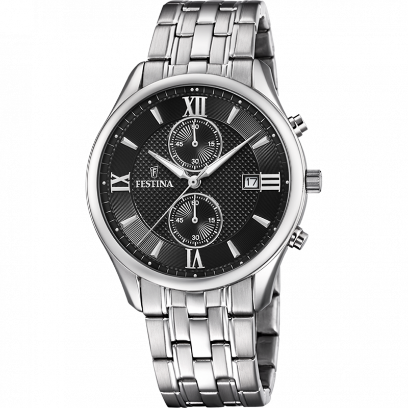 Festina timeless chronograph watch f6854/8 black steel strap, men