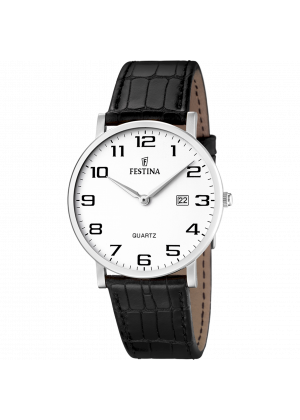 Festina classics watch f16476/1 white leather strap, men's