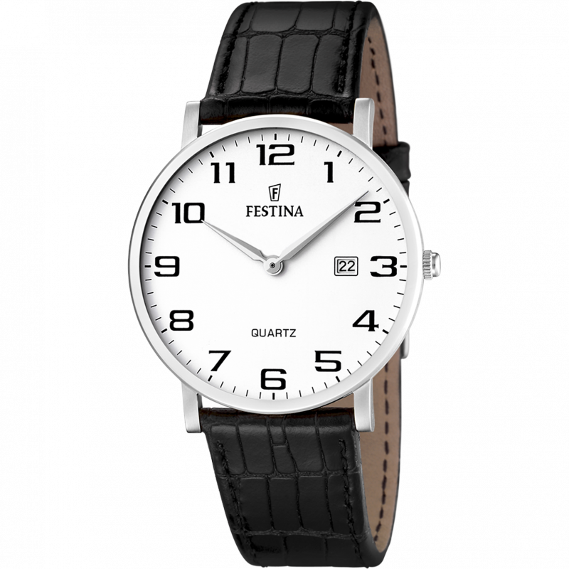 Festina classics watch f16476/1 white leather strap, men's