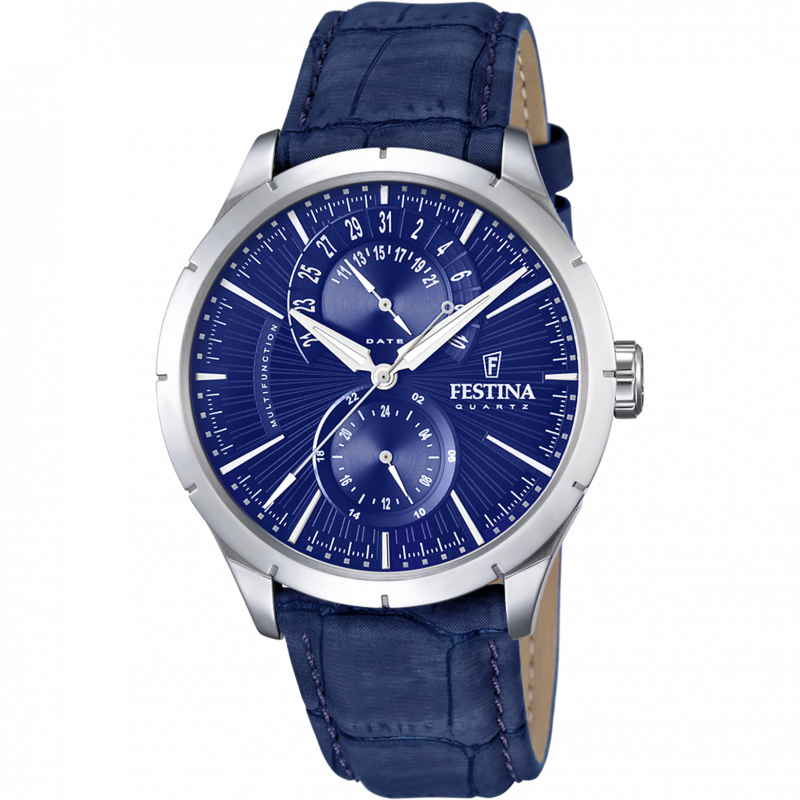 Festina retro watch f16573/7 blue leather strap, men