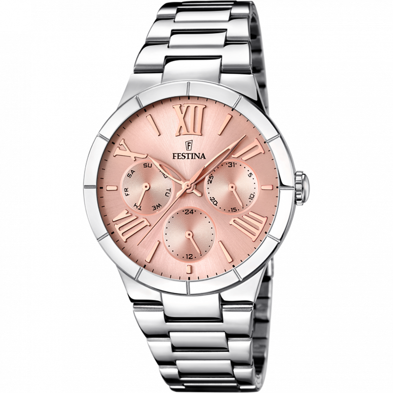 Festina boyfriend watch f16716/3 pink steel strap, women's