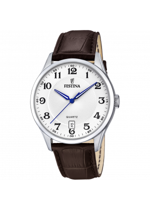 Festina classics watch f20426/1 white leather strap, men's