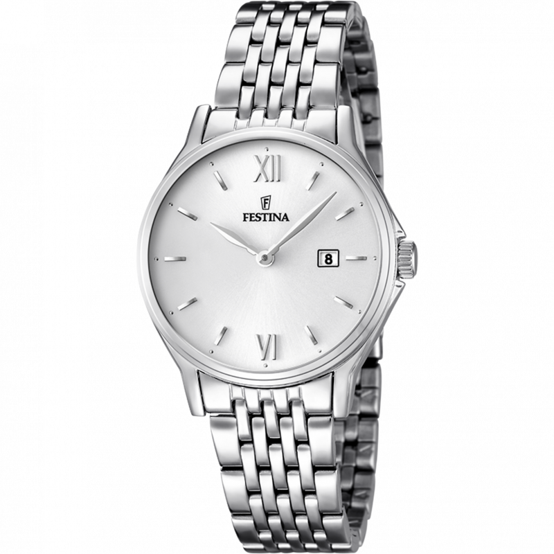 Festina classics watch f16748/2 white steel strap, women