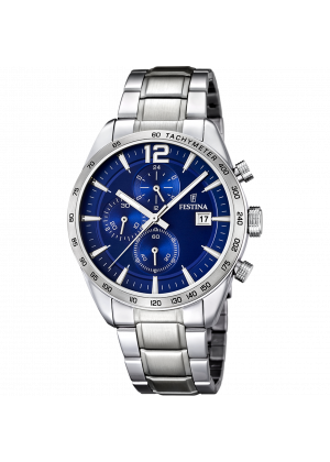 Festina timeless chronograph watch f16759/3 blue steel strap, men