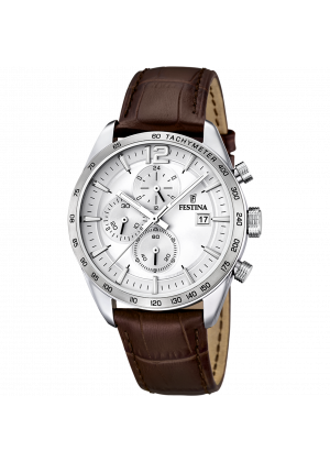 Festina timeless chronograph watch f16760/1 silver leather strap, men's.