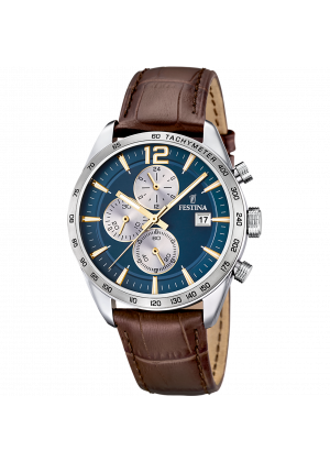 Festina watch f16760/7 blue leather strap, men