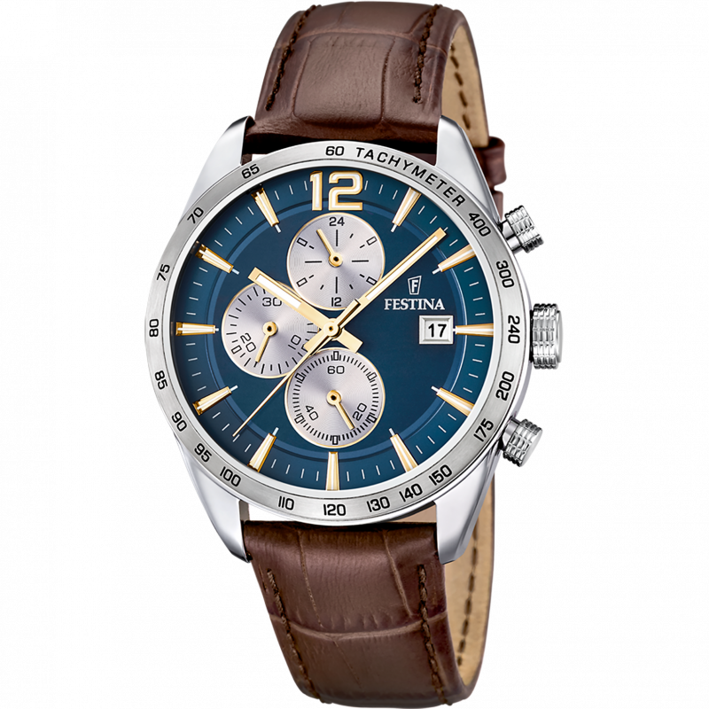 Festina watch f16760/7 blue leather strap, men