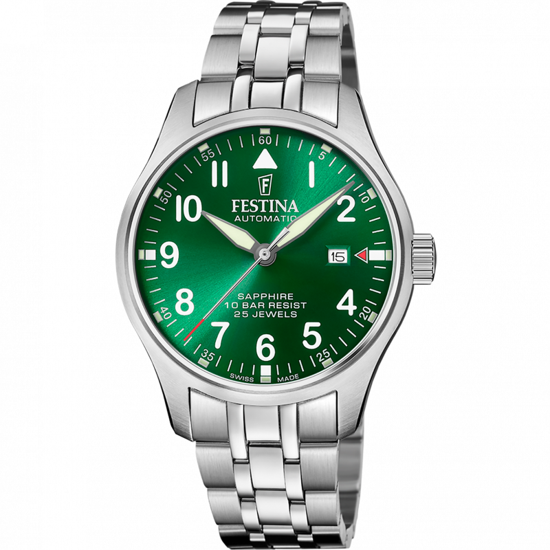 Festina swiss made men's green automatic stainless steel watch bracelet f20151/b