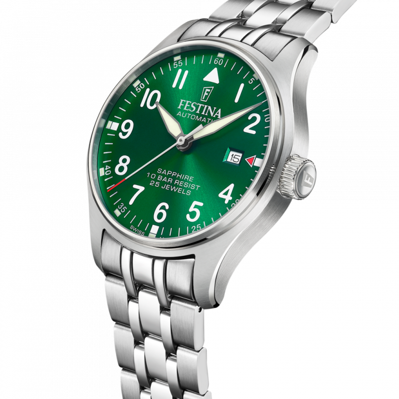 Festina swiss made men's green automatic stainless steel watch bracelet f20151/b