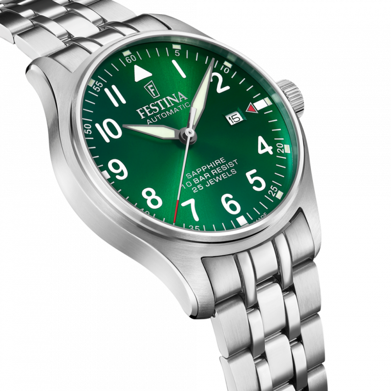 Festina swiss made men's green automatic stainless steel watch bracelet f20151/b