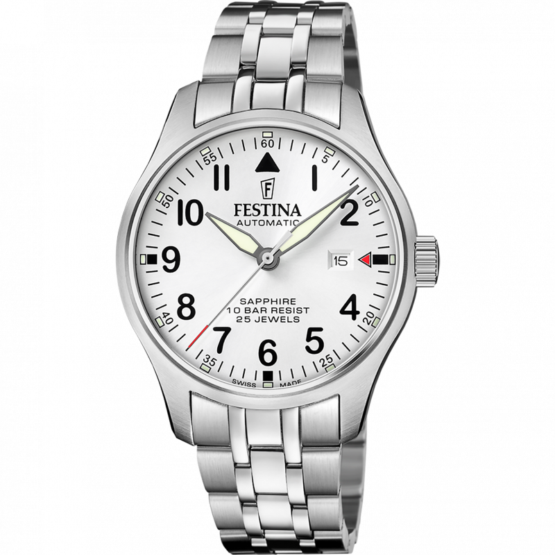 Festina swiss made men's silver automatic stainless steel watch bracelet f20151/a