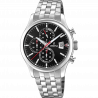 Festina timeless chronograph watch f20374/3 black steel strap, men's.