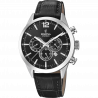 Festina timeless chronograph watch f20542/5 black leather strap, men's.